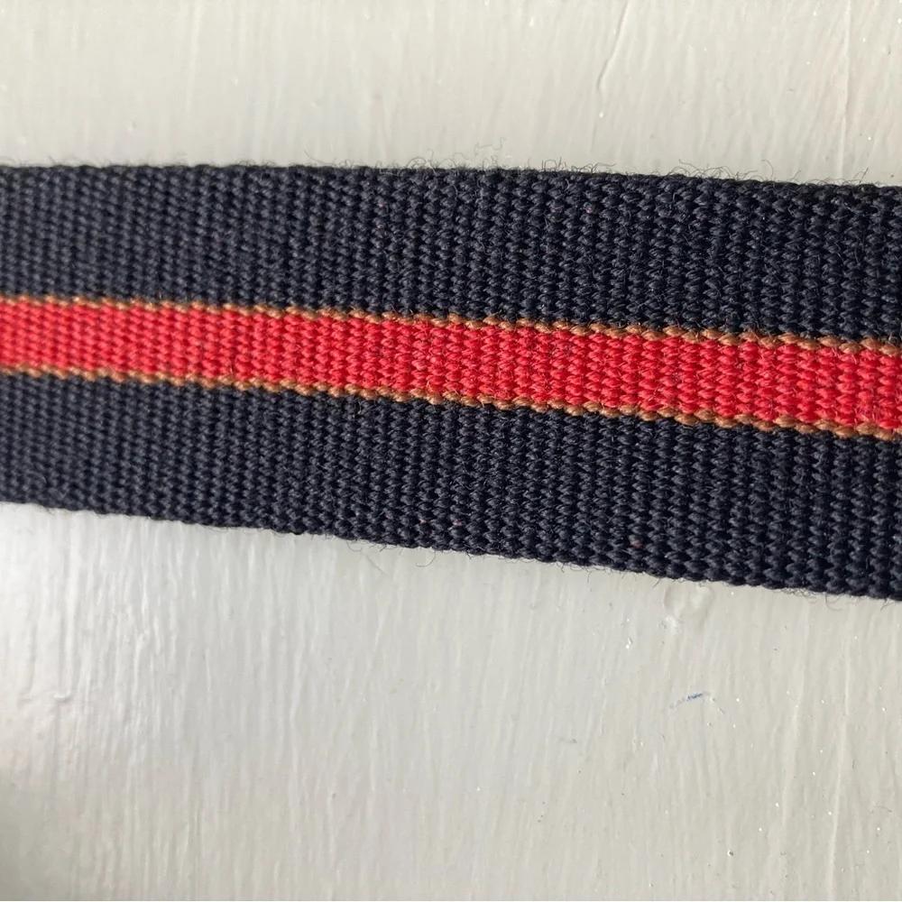 Trafalgar Black Canvas With Red Stripe Leather Belt  Sz 34 Made In USA #030230
